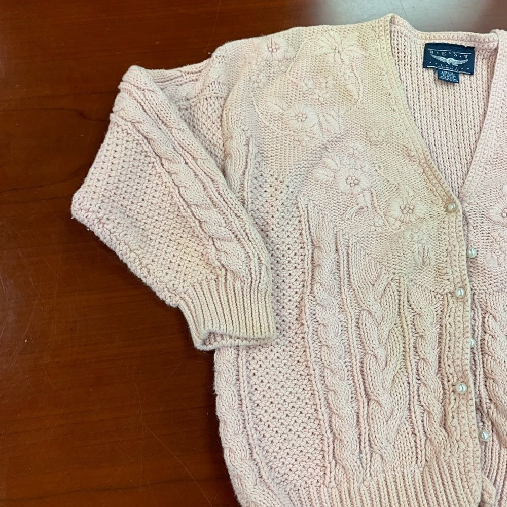 Vintage Best American Pink Chunky Pearl Button Cardigan sz M - Picture 2 of 4